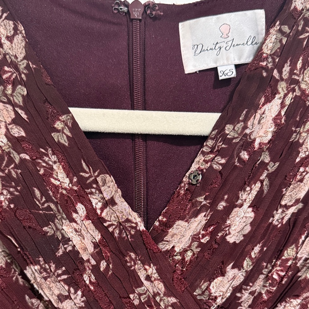 Dainty Jewells Burgundy Floral Long Sleeve Dress - Picture 2 of 5